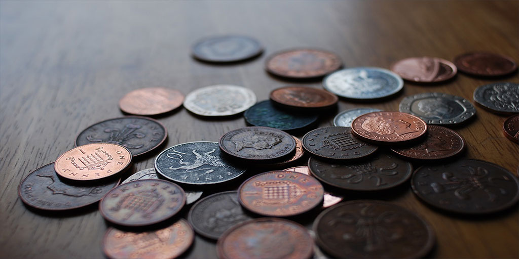 Coins on a table.